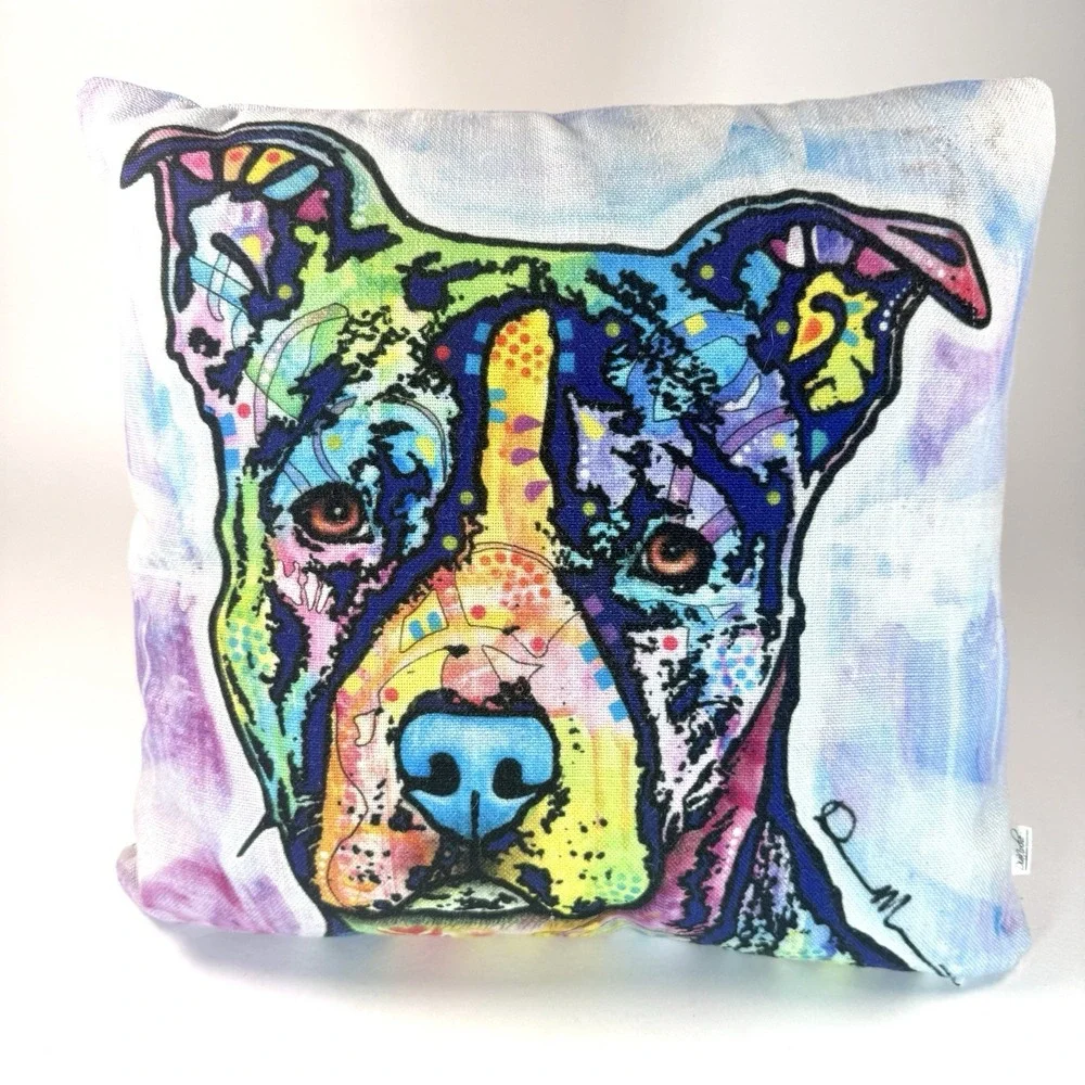 Dian Nocht Designs Pit Bull Dog Throw Pillow Colorful Pop Art Accent 16x15